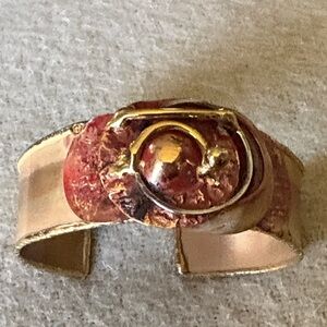 Gold-Tone Cuff Bracelet with Red Enamel Detail